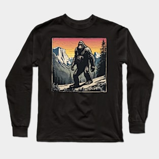 Coolest Bigfoot Believer Wanderlust in the Retro Japanese Mountains Long Sleeve T-Shirt